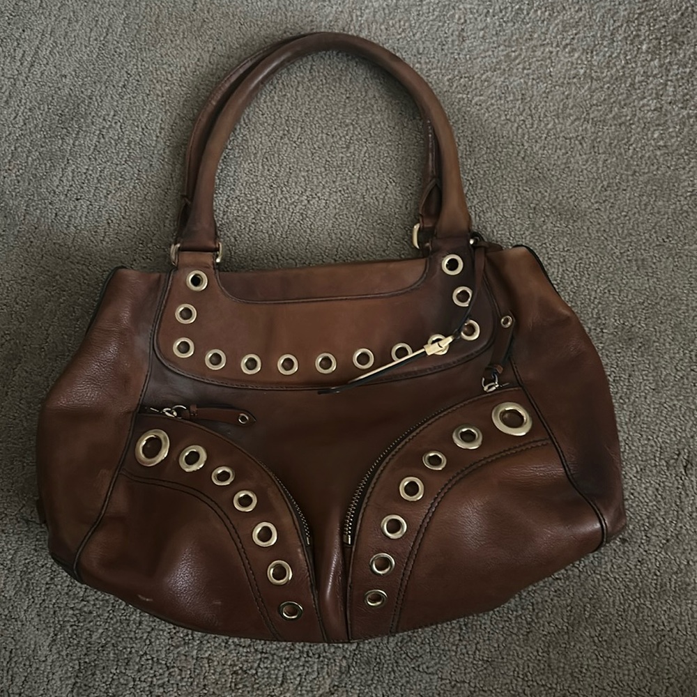 Cole Haan Brown Leather Gold Grommet Shoulder Bag 16"x13"x1"